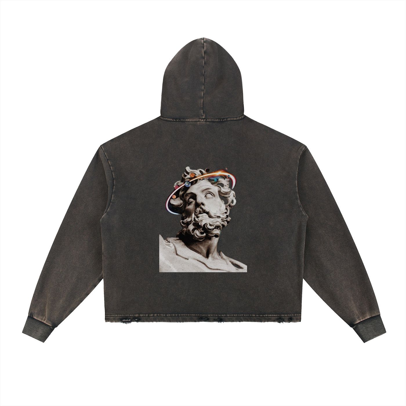Vintage Washed Frayed-Hem Hoodie