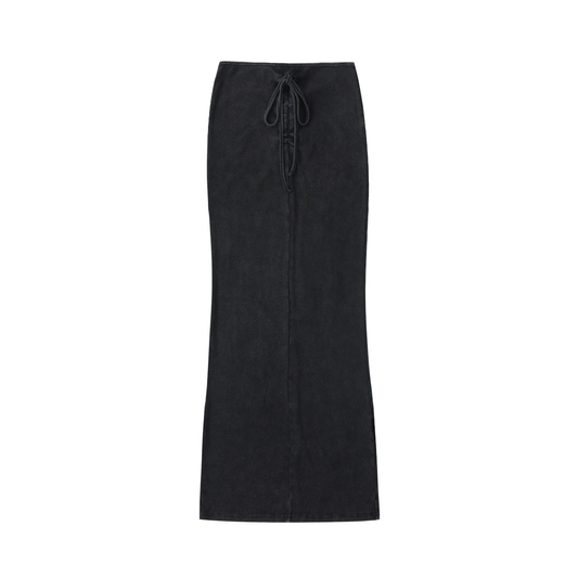 Dyed Washed Drawstring Maxi Skirt